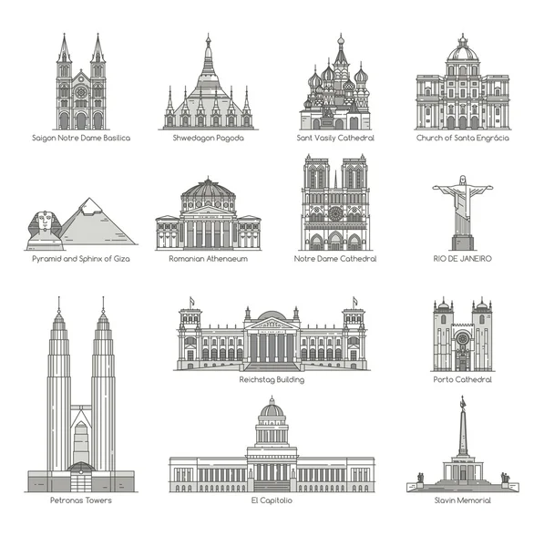 Wereld landmark pictogrammenset — Stockvector