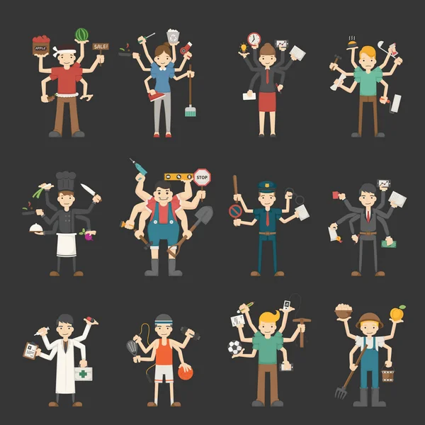 Personas con muchas manos trabajando — Vector de stock