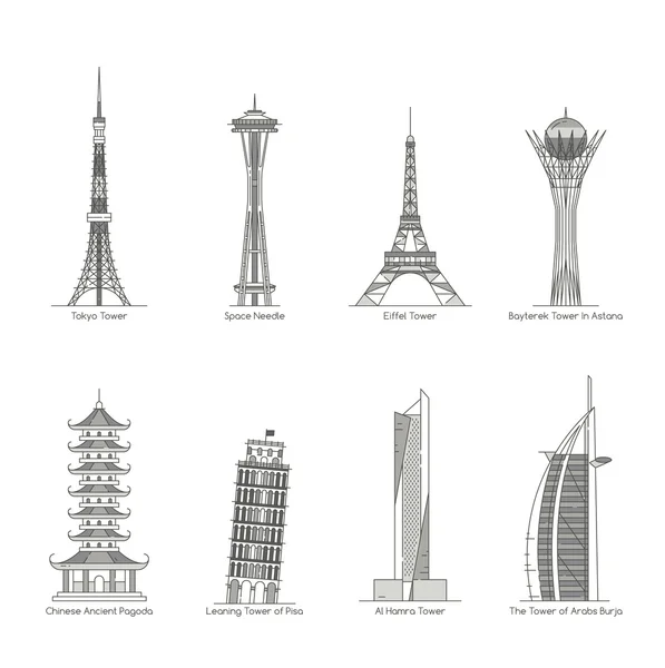 Mondial Landmark Icône Set — Image vectorielle