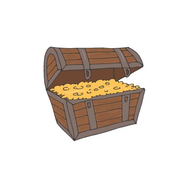 Sandığın görüntüsü. Bozuk para sandığı. Vektör çizimi. Hisse senedi. Renkli resim.