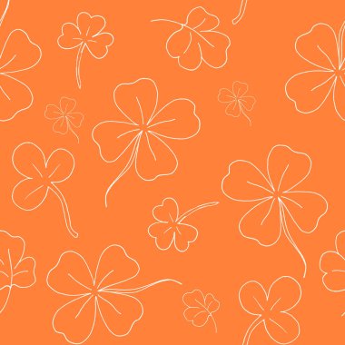 Yoncayla kusursuz desen. Yoncanın yaprakları. Katılım geçmişi. Beyaz çizgi. Turuncu desen. Vektör çizimi. Stok vektörü.