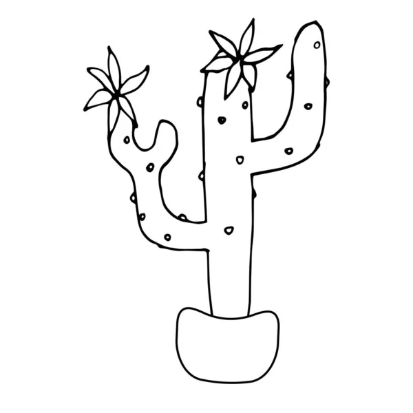 Una Postal Graciosa Cactus Una Olla Ilustración Vectorial Colorear — Vector de stock