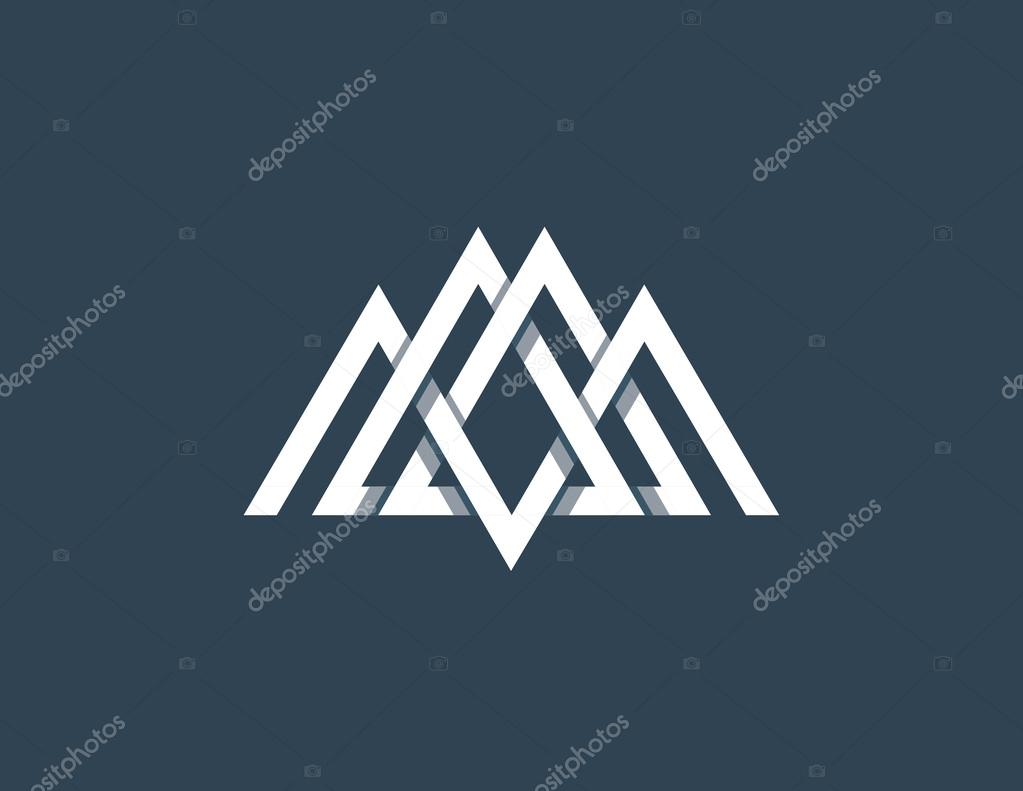 Overlapped line mountains' symbol. Monochromatic sign, logotype.