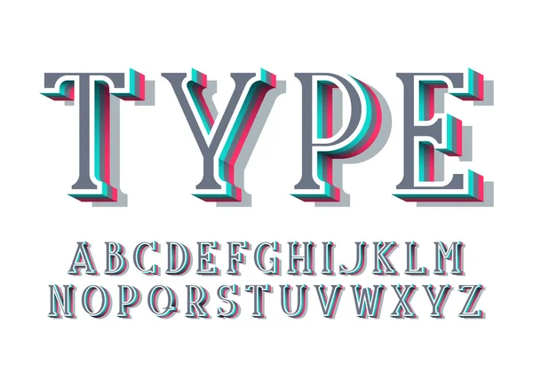Πολύχρωμη κομψή γραμματοσειρά serif με σκιά εφέ 3D. — Διανυσματικό Αρχείο