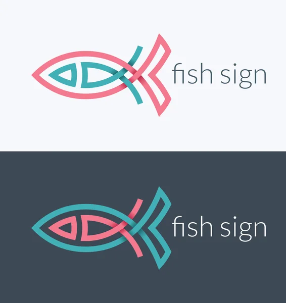 Linea di pesce icona, logo, linee sovrapposte . — Vettoriale Stock