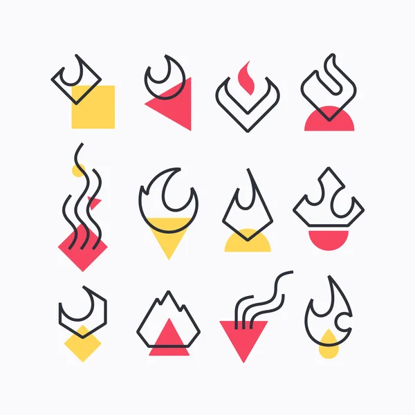 Vector set of flame and fire symbols — Stock Vector