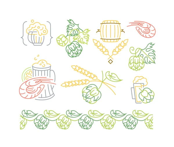 Cerveza, salto de elementos de línea mono para menú, paquete, diseño . — Archivo Imágenes Vectoriales