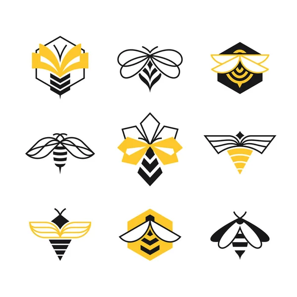 Set Line Color Bee Honey Icons Vector Symbols Collection — Stock Vector