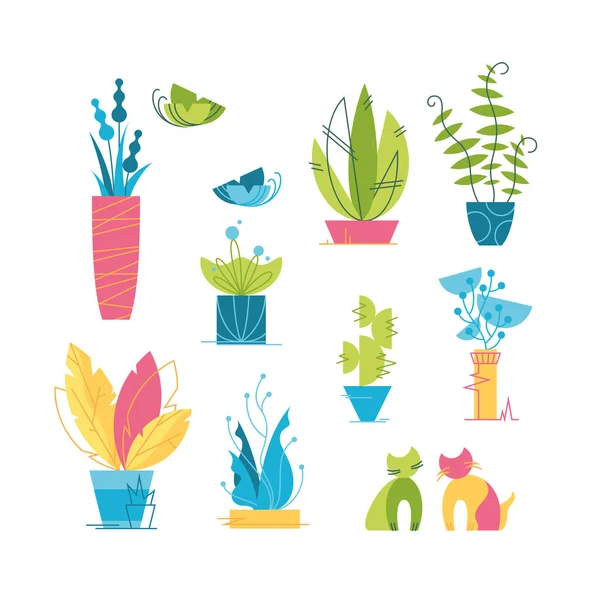 Conjunto Coloridos Iconos Vectoriales Plantas Interior Cactus Elementos Creativos Diseño — Archivo Imágenes Vectoriales