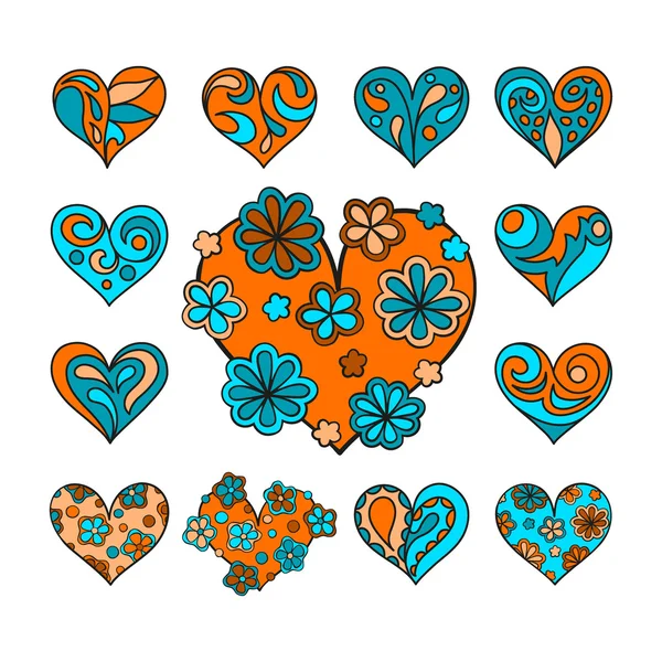 Set of vector hand drawn cute hearts — Stock Vector