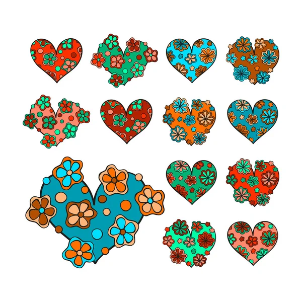 Set of vector hand drawn cute hearts — Stock Vector