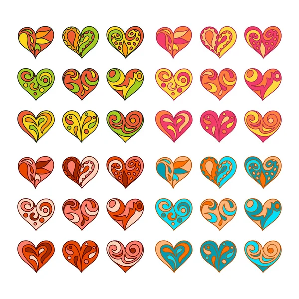 Set of vector hand drawn cute hearts — Stock Vector