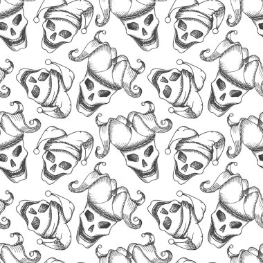 Joker skull seamless pattern based on a hand drawn sketch. clipart