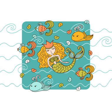 Deniz kızı ve deniz nüfusu ile çizgi film arka plan