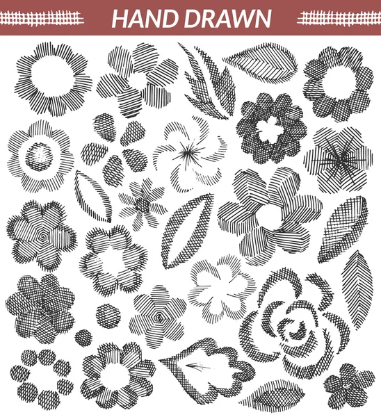 Set of hand drawn floral elements — Stock Vector