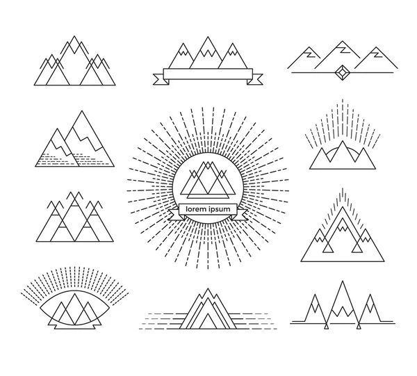 Ensemble d'éléments linéaires de conception de montagne — Image vectorielle