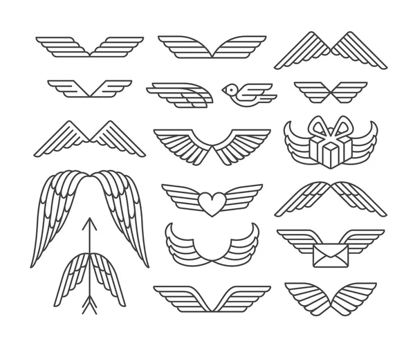 Ensemble d'ailes linéaires et icônes — Image vectorielle
