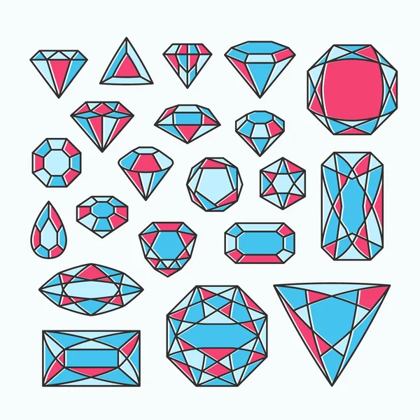 Ensemble de pierres précieuses isolées, emblèmes de ligne de couleur avec des diamants . — Image vectorielle