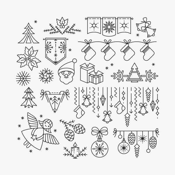 Set lijn Kerst iconen en decoraties — Stockvector