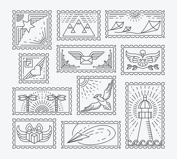 Set di francobolli di linea — Vettoriale Stock