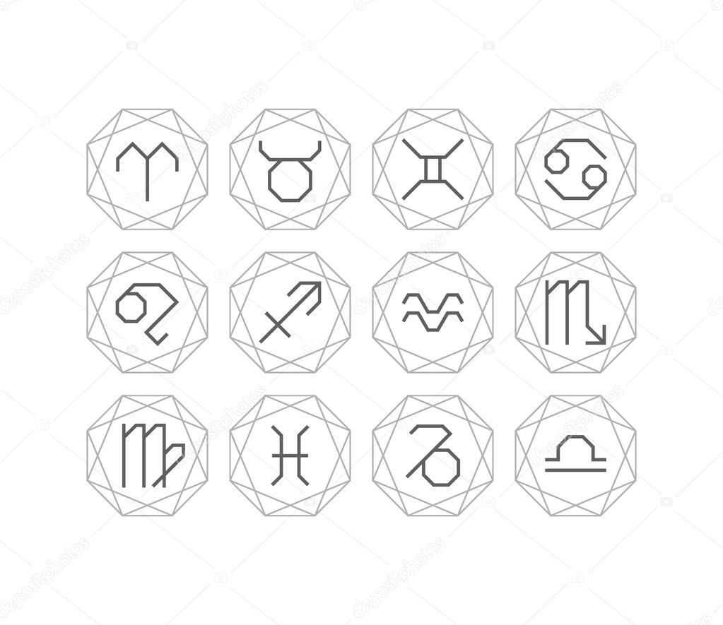 Graphical astrological symbols, line art deco style