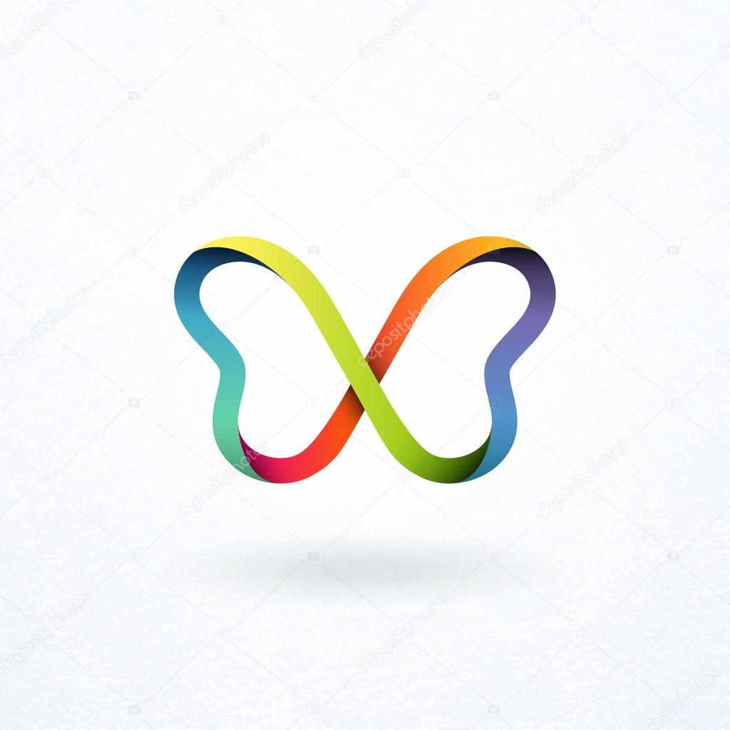 Bright butterfly logo, sign, symbol. Interweaving colorful ribbon emblem for beauty, spa, fashion.