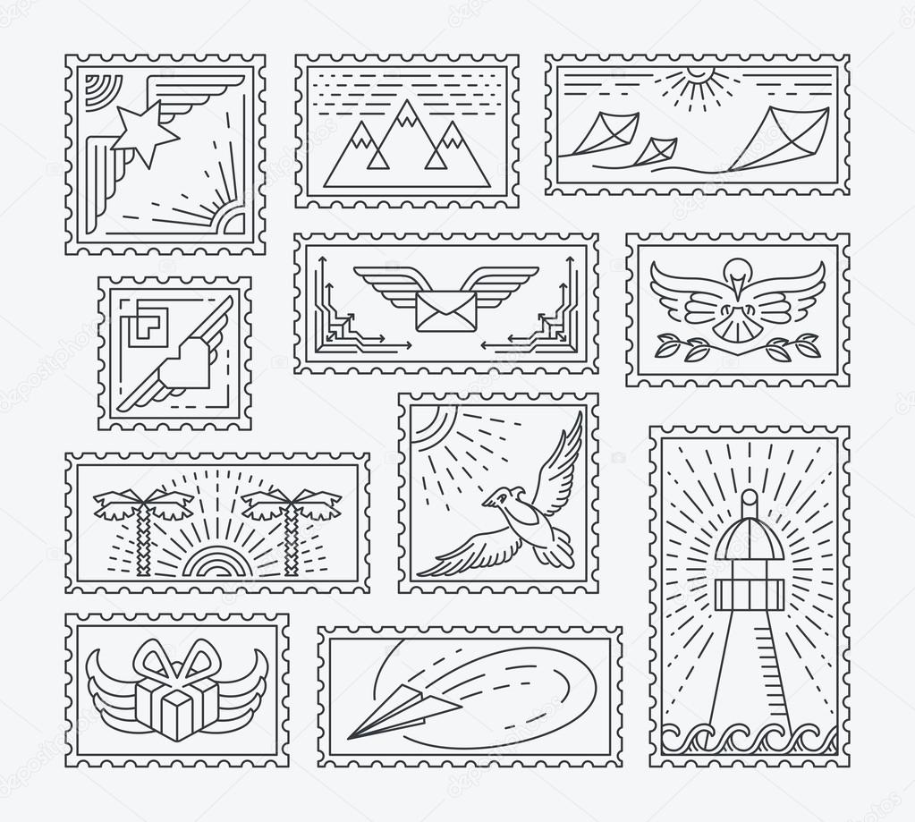 Wavy lines sketch on postal stamp, ink postage 26365477 Vector Art