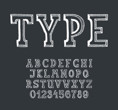 Classical hand drawn serif font with numerals