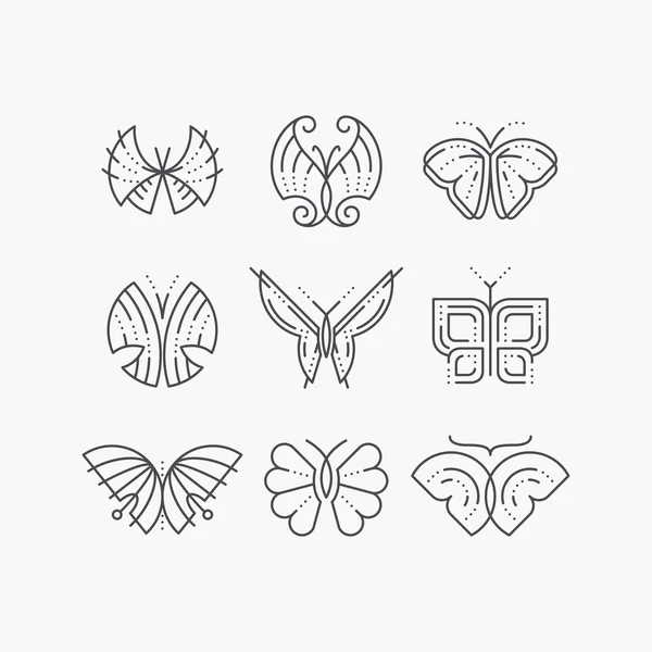 Vector set of line empty butterflies.