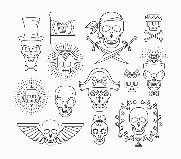 Set of outline empty skulls. — Wektor stockowy