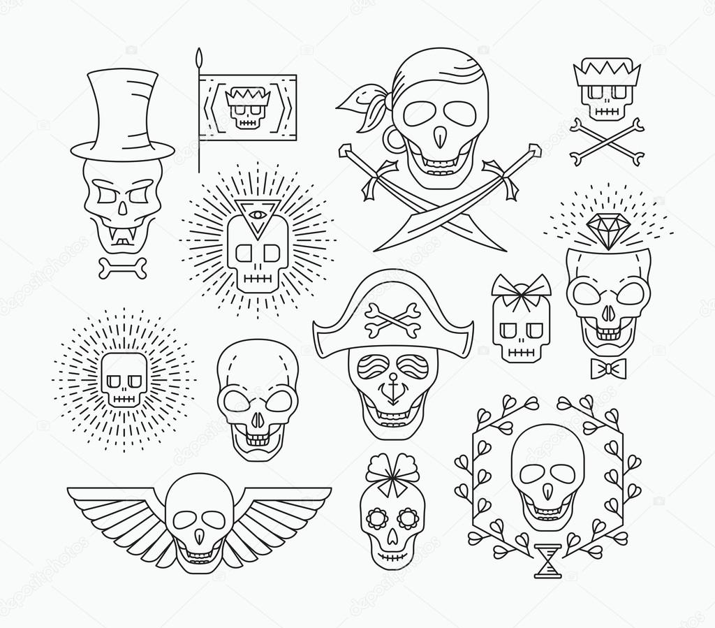 Set of outline empty skulls.
