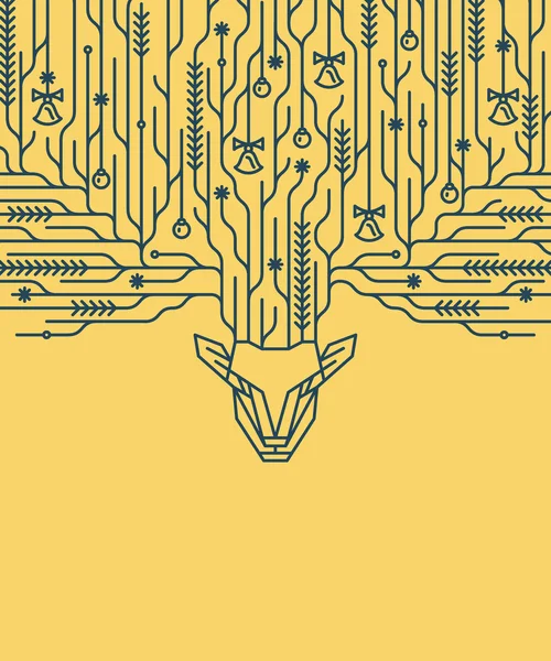 Cartel de Navidad con cuernos de ciervo lineart — Vector de stock