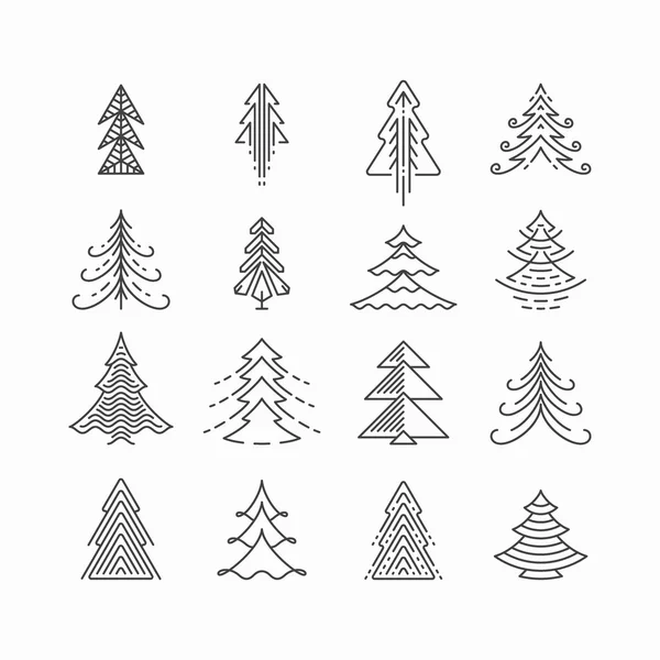 Grafische kerstboom instellen, hipster lineaire stijl — Stockvector