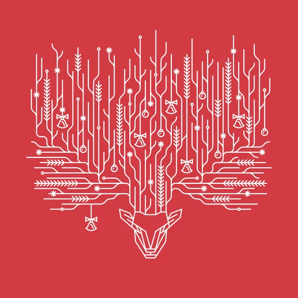 Christmas postcard with decorative lineart deer horns. — Stok Vektör