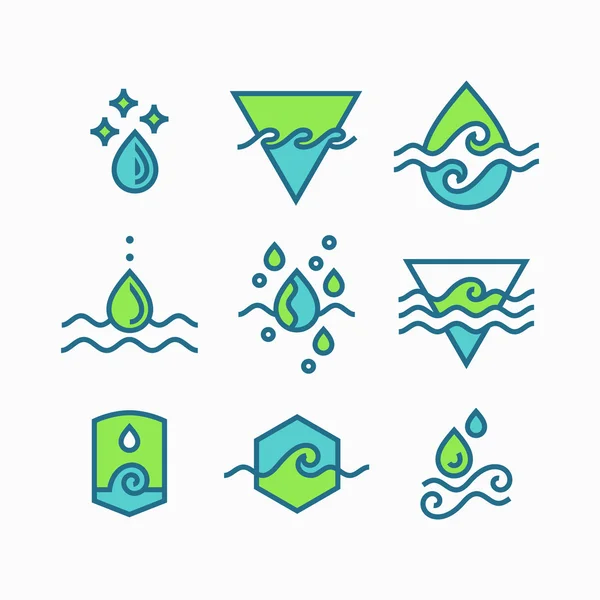 Juego de líneas vectoriales de símbolos de agua, iconos aislados . — Archivo Imágenes Vectoriales