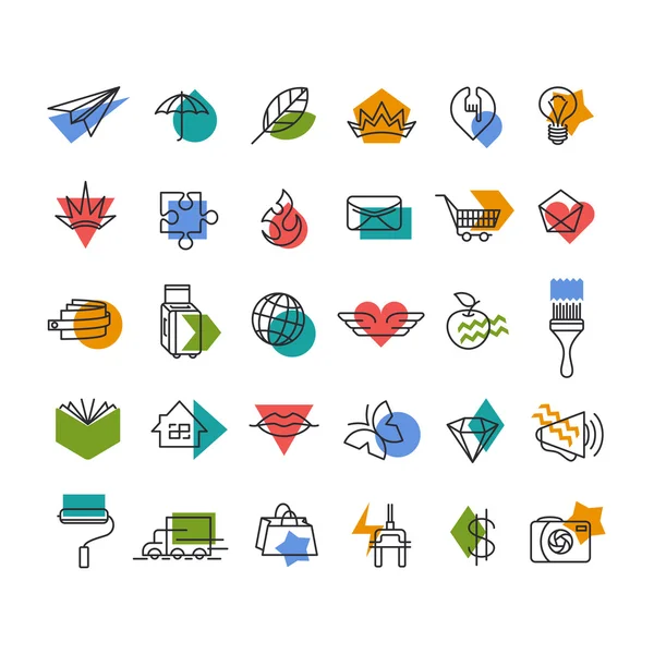 Vector line icons' set with geometrical accents — Stock Vector