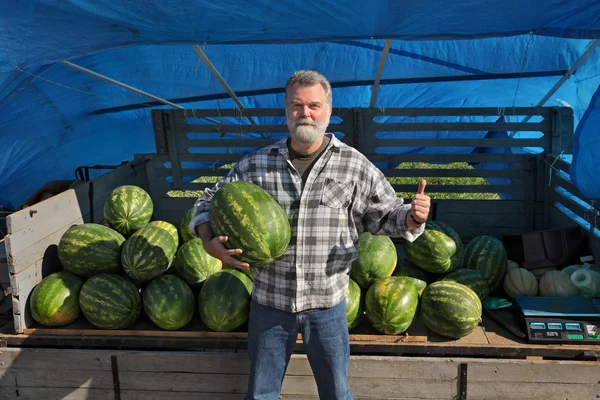 Fermier și pepene verde — Fotografie, imagine de stoc