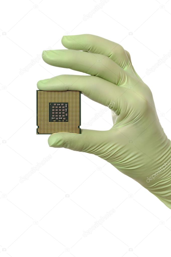 Computer processor in human hand