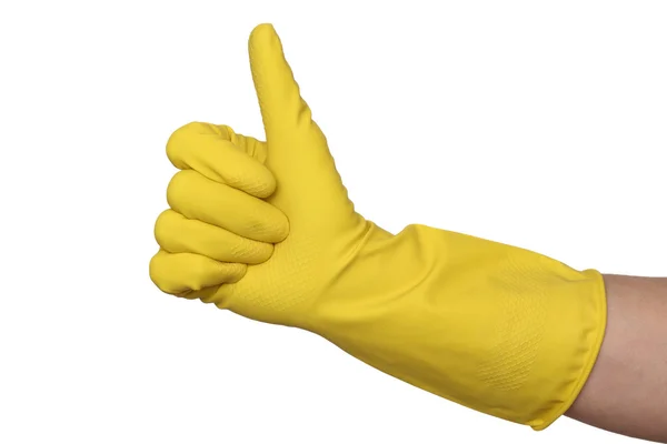 Hand in glove gesturing — Stock Photo, Image
