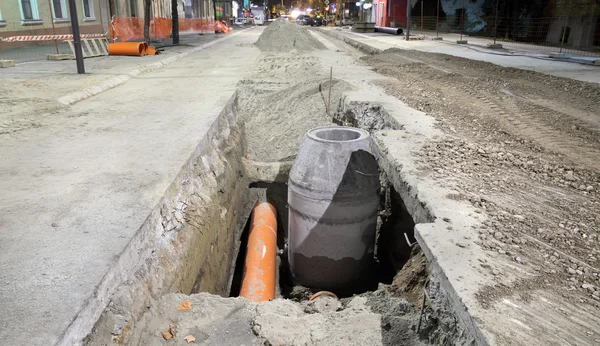 Construction site, sewerage in city — Stock Photo, Image