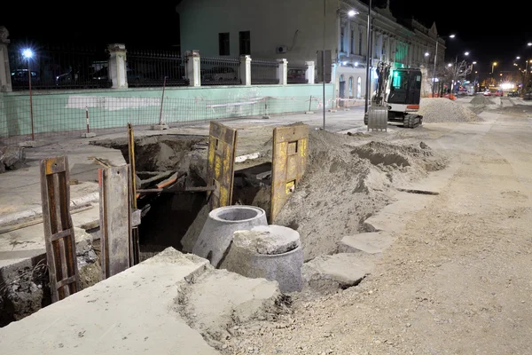 Construction site, sewerage in city — Stock Photo, Image