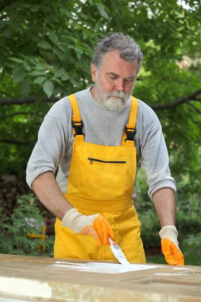 Renovering, målning trädörr — Stockfoto