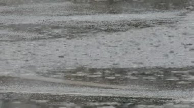 Asfalt için düşen yağmur damlaları