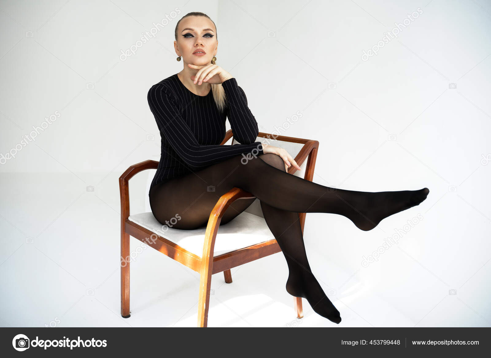 Fashion Model Black Tights White Background Hot Blonde Girl Long Stock  Photo by ©vikagrekova.vg@gmail.com 453799448