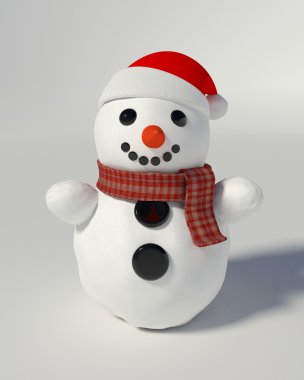 Noel Baba şapkası giyen bir kardan adam 3D render 