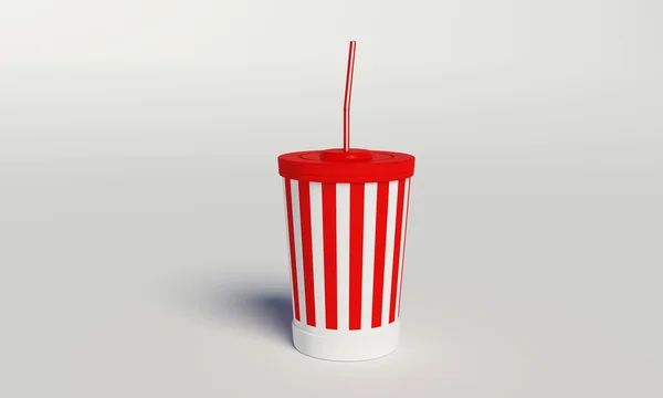 Cinema cola cup with stripes and straw. — Stock Photo, Image