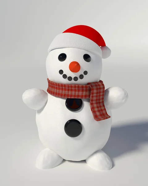 3d rendu d'un bonhomme de neige portant le chapeau de Père Noël — Photo