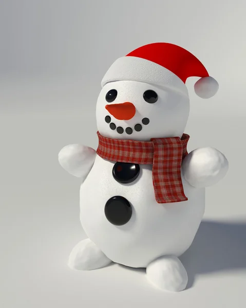 3d rendering di un pupazzo di neve con cappello da Babbo Natale — Foto Stock