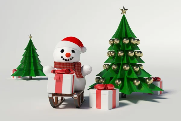 Pupazzo di neve e albero di Natale — Foto Stock