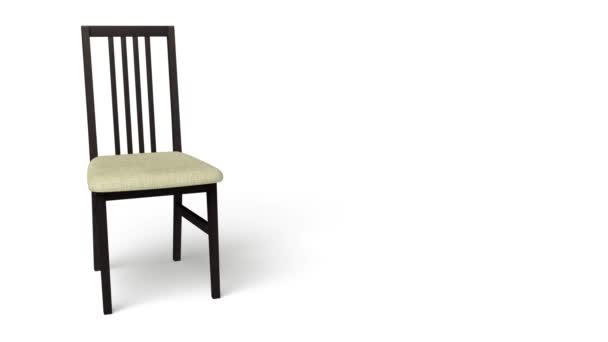 Silla de madera negra con asiento de tela sobre fondo blanco — Vídeo de stock